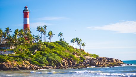 Light house at the Kovalam Beach in the Kerala in the south of india