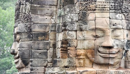 Closeup stone face of prasat Bayon temple, Angkor Thom on Cambodia